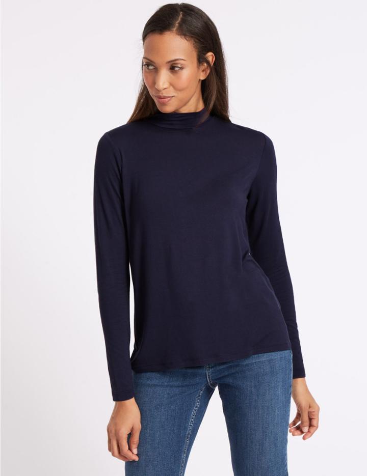 Marks & Spencer Funnel Neck Long Sleeve Top Navy