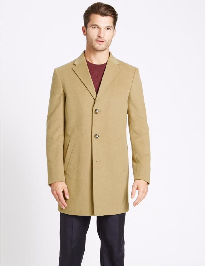 Marks & Spencer Cotton Blend Revere Overcoat Camel