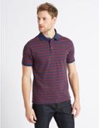 Marks & Spencer Slim Fit Pure Cotton Striped Polo Shirt Coral Mix