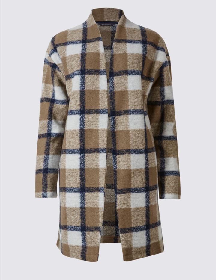 Marks & Spencer Checked Open Front Jacket Natural Mix