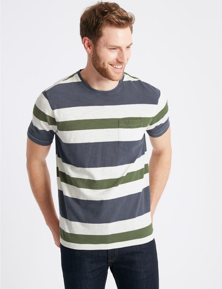 Marks & Spencer Pure Cotton Striped Top Grey