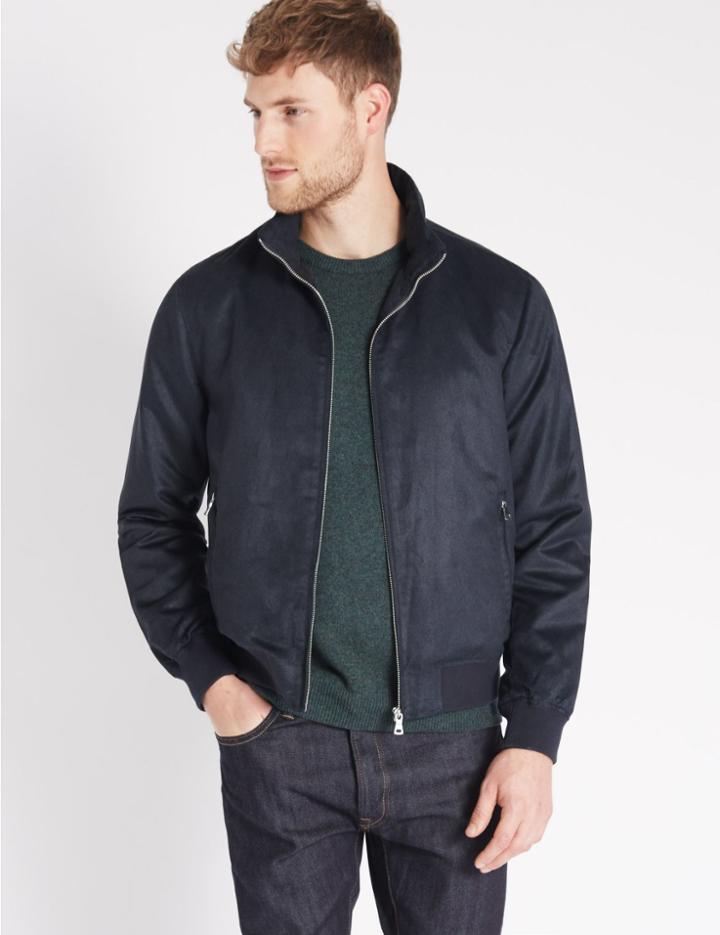 Marks & Spencer Mock Suede Bomber Jacket Navy