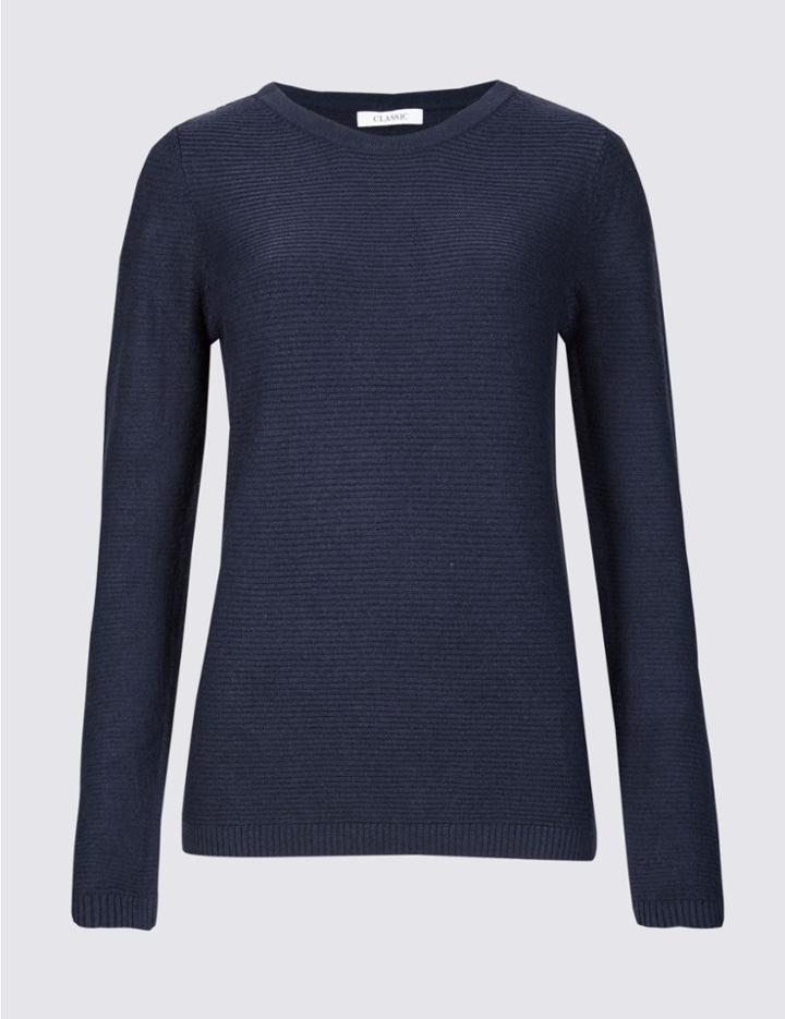 Marks & Spencer Ripple Round Neck Jumper Navy