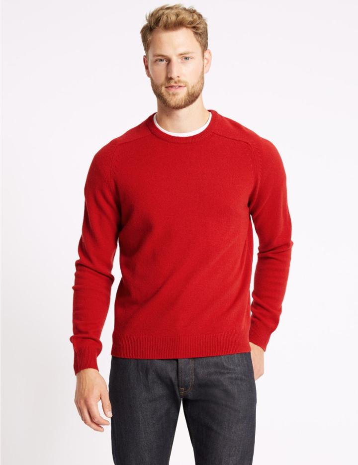 Marks & Spencer Pure Extra Fine Lambswool Crew Neck Jumper Ruby Red