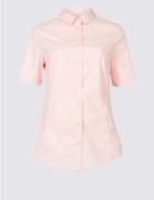 Marks & Spencer Cotton Rich Short Sleeve Shirt Pink