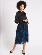 Marks & Spencer Embroidered Mesh A-line Midi Skirt Bright Blue Mix