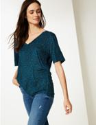 Marks & Spencer Printed V-neck Short Sleeve T-shirt Teal Mix