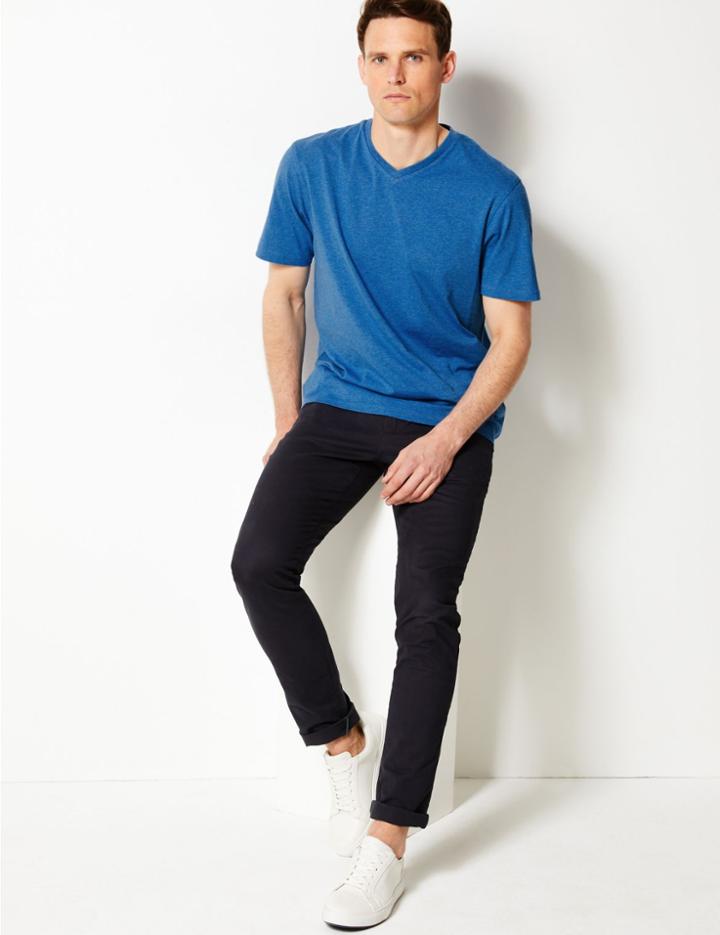Marks & Spencer Pure Cotton V-neck T-shirt Royal Blue