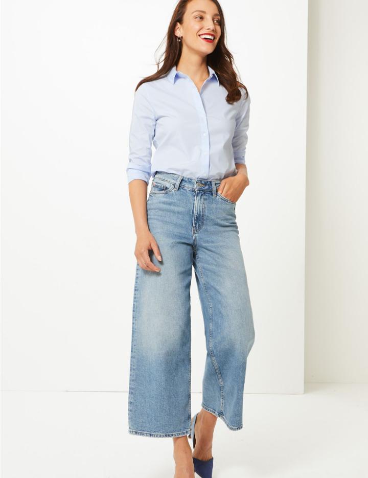 Marks & Spencer Cotton Rich Button Detailed Shirt Chambray