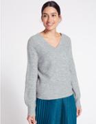 Marks & Spencer Textured V-neck Jumper Silver Grey