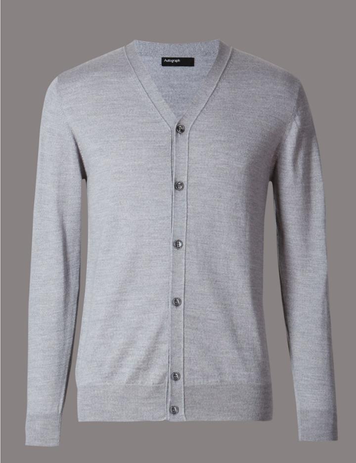 Marks & Spencer Button Front V-neck Cardigan Silver Grey