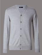 Marks & Spencer Button Front V-neck Cardigan Silver Grey