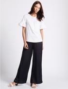 Marks & Spencer Hammered Wide Leg Trousers Dark Navy