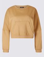 Marks & Spencer Cotton Rich Cropped Wide Sleeve Sweatshirt Camel Mix