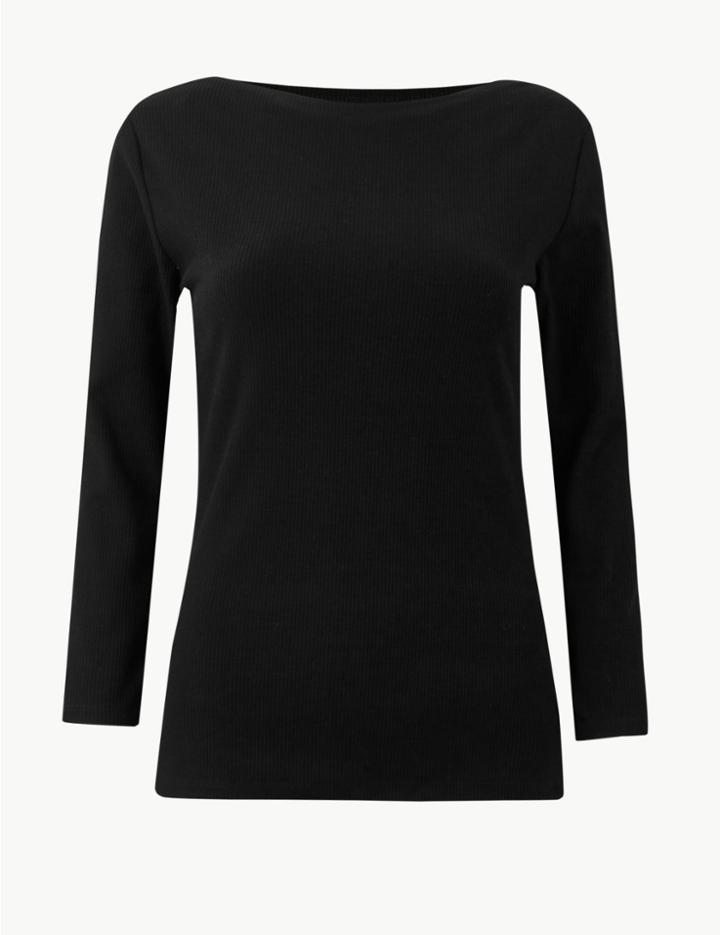 Marks & Spencer Textured 3/4 Sleeve T-shirt Black