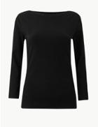 Marks & Spencer Textured 3/4 Sleeve T-shirt Black