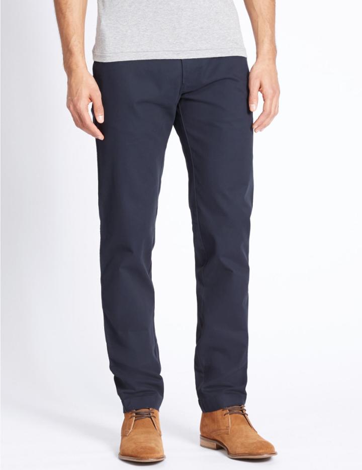 Marks & Spencer Slim Fit Pure Cotton Flat Front Chinos Navy