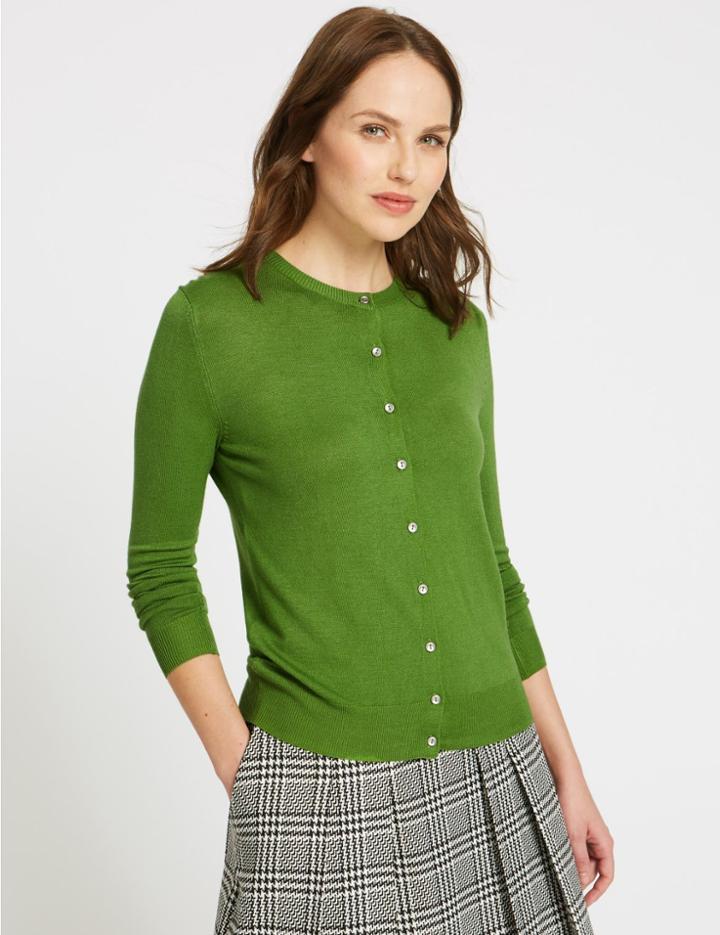 Marks & Spencer Ribbed Round Neck Cardigan Grass