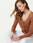 Marks & Spencer V-neck Button Detailed Cardigan Tan