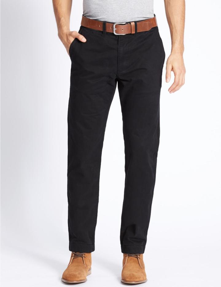 Marks & Spencer Straight Fit Pure Cotton Chinos Black Mix