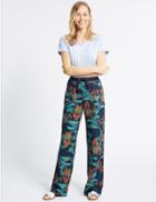 Marks & Spencer Linen Rich Printed Wide Leg Trousers Navy Mix