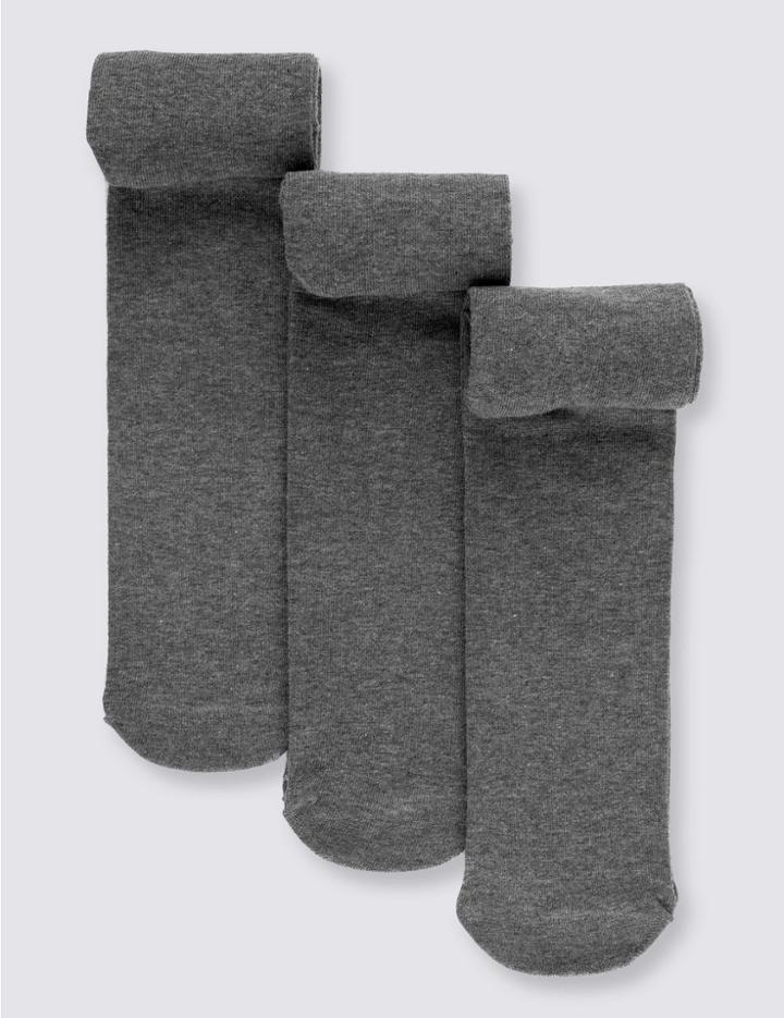 Marks & Spencer 3 Pairs Of Freshfeet&trade; School Tights(3-14 Years) Grey