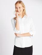 Marks & Spencer Cotton Blend 3/4 Sleeve Shirt White