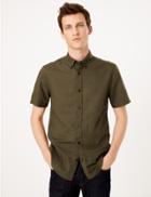 Marks & Spencer Linen Rich Slim Fit Shirt Dark Green