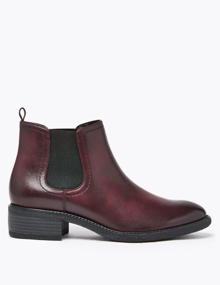 Marks & Spencer Leather Chelsea Ankle Boots Burgundy