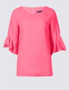 Marks & Spencer Pure Linen Ruffle Sleeve Blouse Bright Pink