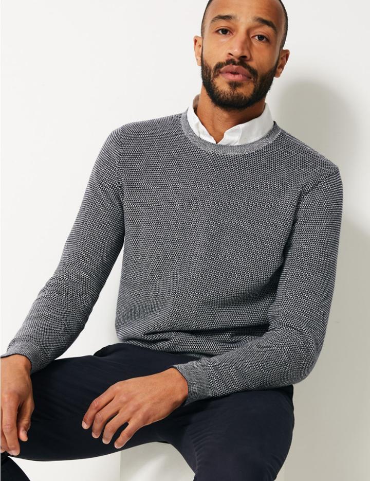 Marks & Spencer Pure Cotton Dot Textured Jumper Navy Mix