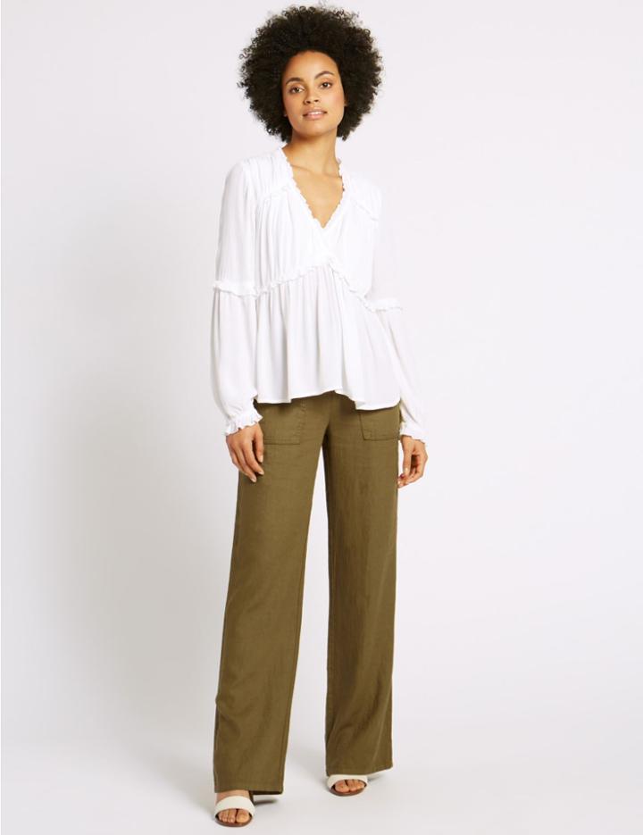 Marks & Spencer Linen Rich Beach Wide Leg Trousers Chartreuse