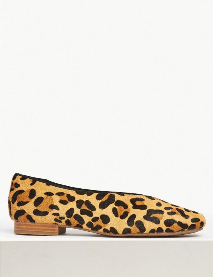 Marks & Spencer Leather High Cut Ballet Pump Brown Mix