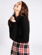Marks & Spencer Ribbed Polo Neck Jumper Plum