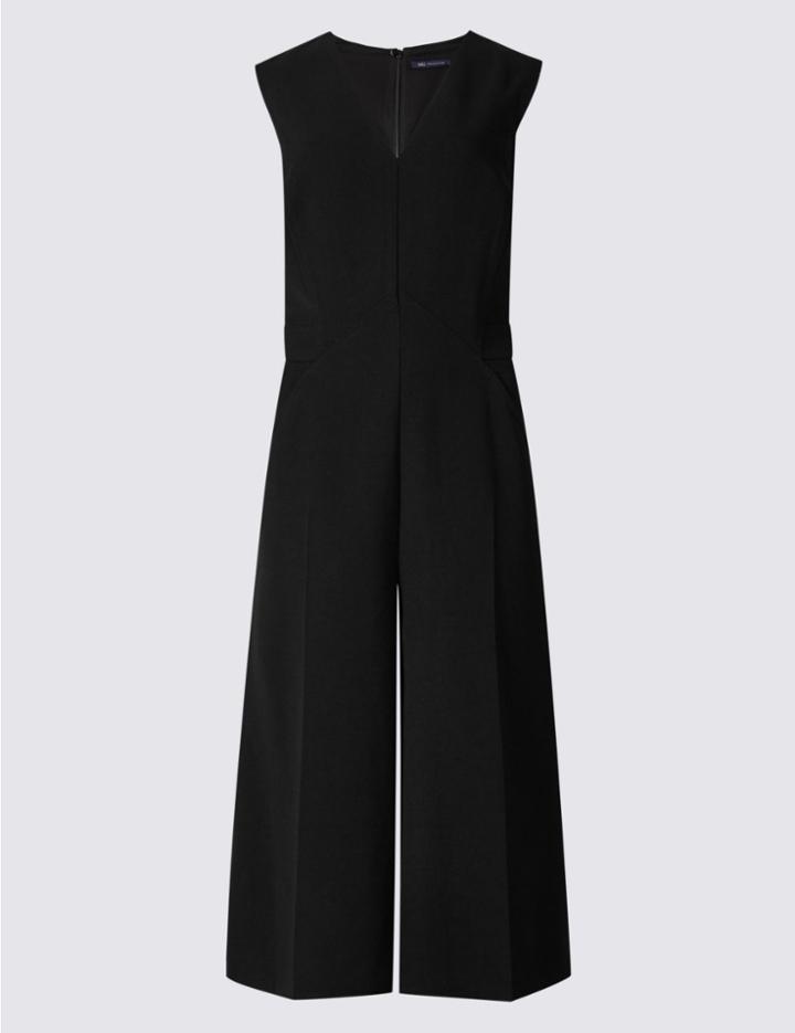 Marks & Spencer Pinafore Crepe Culotte V-neck Jumpsuit Black