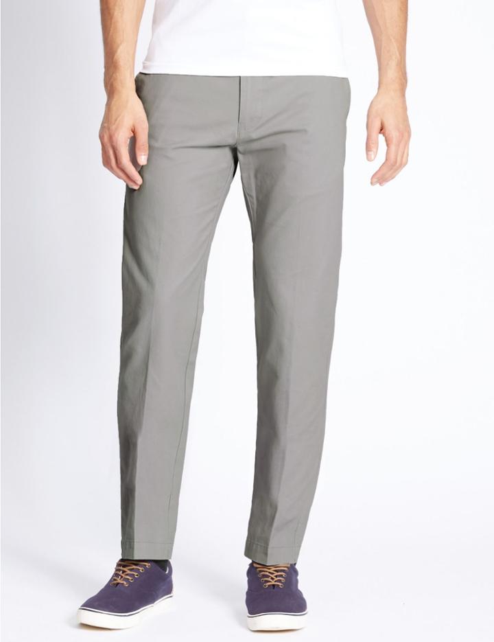 Marks & Spencer Pure Cotton Flat Front Chinos Light Grey