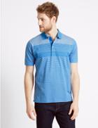 Marks & Spencer Pure Cotton Striped Polo Shirt Rich Blue