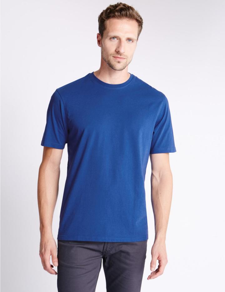 Marks & Spencer Pure Cotton Regular Fit T-shirt With Staynew&trade; Indigo