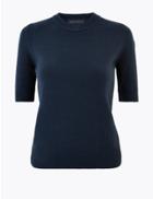 Marks & Spencer Textured Round Neck Short Sleeve Knitted Top Navy