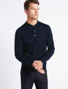 Marks & Spencer Merino Wool Blend Polo Shirt Navy Mix