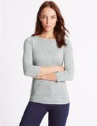 Marks & Spencer Pure Cotton Printed 3/4 Sleeve T-shirt Grey Marl