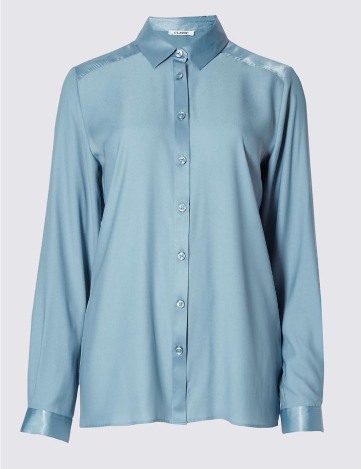 Marks & Spencer Collared Neck Long Sleeve Blouse Light Steel Blue