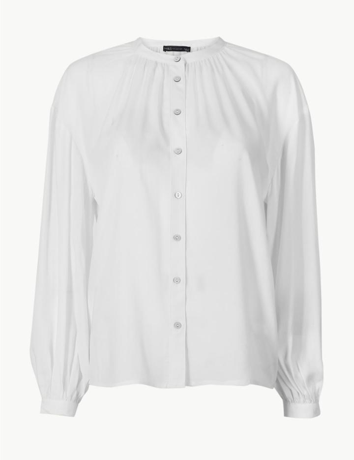 Marks & Spencer High Neck Long Sleeve Blouson Blouse White