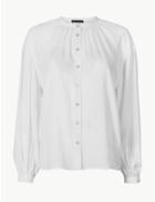 Marks & Spencer High Neck Long Sleeve Blouson Blouse White