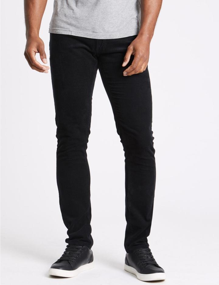 Marks & Spencer Slim Fit Pure Cotton Corduroy Trousers Black