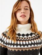 Marks & Spencer Petite Fair Isle Roll Neck Jumper Charcoal Mix