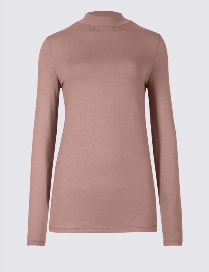 Marks & Spencer Funnel Neck Long Sleeve Top Beige