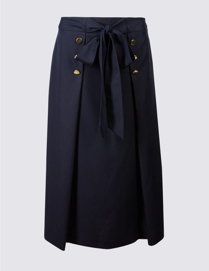 Marks & Spencer Button Detail A-line Midi Skirt Navy