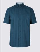 Marks & Spencer Pure Cotton Textured Shirt With Pocket Blue Denim
