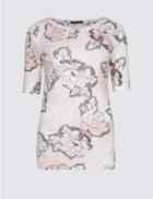 Marks & Spencer Pure Cotton Floral Print Round Neck T-shirt White Mix